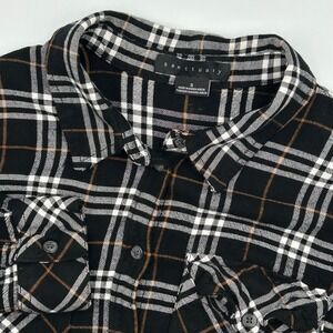 Sanctuary Plaid Flannel Shirt Long Sleeve Black White Brown Womens Size Small